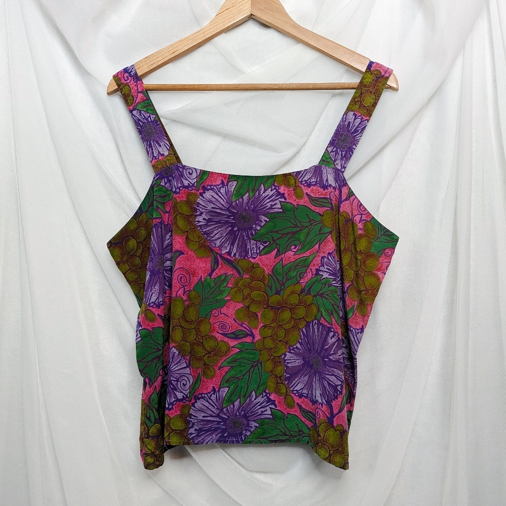 Vintage silk floral tank top by Michel Bruche, size 14/XL